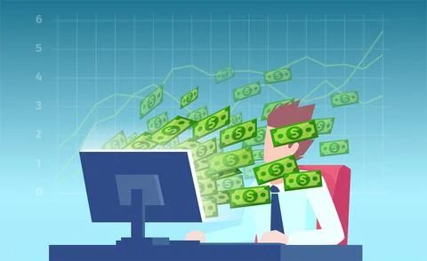 Vector of a business man getting paid from computer for his online job Stock Illustration