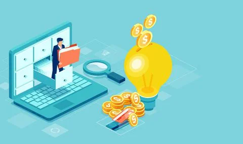 Vector of a business man holding a folder with documents from the archive man Stock Illustration