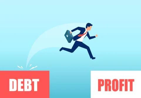 Vector of a business man jumping from a debt zone to profitability Stock Illustration