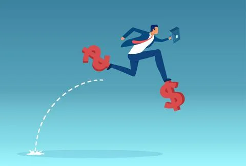 Vector of a business man jumping up on dollar coil springs Stock Illustration