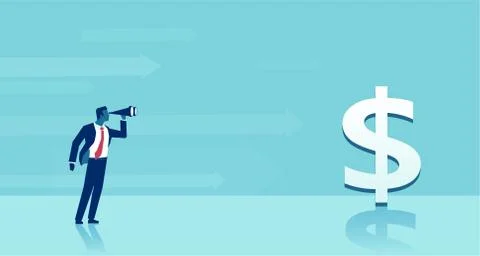 Vector of a business man looking in binoculars searching for a successful inv Stock Illustration