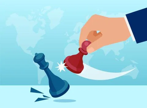 Vector of a business man making a chess move with a pawn to kick a queen in c Stock Illustration