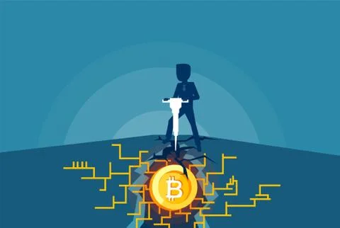Vector of a business man mining bitcoins Stock Illustration