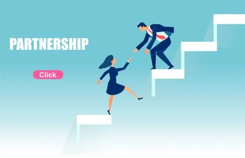 Vector of a business man pulling up the stairs female partner helping to over Stock Illustration