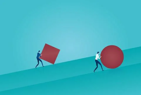 Vector of a business man pushing a sphere leading the race against a business Stock Illustration