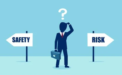 Vector of a business man with question feeling confused at crossroads Stock Illustration