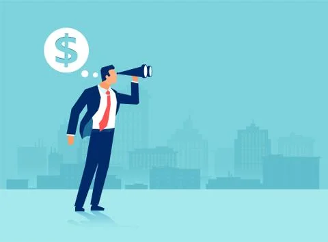 Vector of a business man using binoculars looking into future thinking of big Stock Illustration