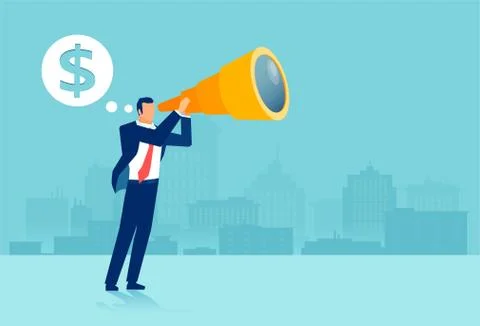 Vector of a business man using binoculars looking into future thinking of big Stock Illustration