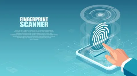 Vector of a business man using interface with fingerprint scan to access his  Stock Illustration