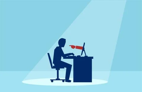Vector of a business man working on computer with hand finger pointing at him Illustrazione stock