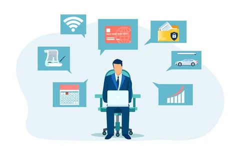 Vector of a business man working online, shopping, making payments, using onl Stock Illustration