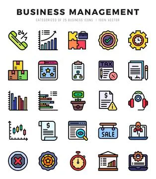 Vector Business Management types icon set in Lineal Color style. vector ill.. Stock Illustration