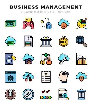 Vector Business Management types icon set in Lineal Color style. vector ill.. Stock Illustration