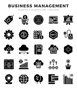 Vector Business Management types icon set in Glyph style. vector illustration Stock Illustration