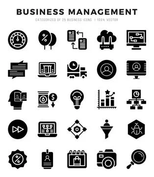Vector Business Management types icon set in Glyph style. vector illustration Stock Illustration