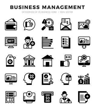 Vector Business Management types icon set in Lineal Filled style. vector il.. Stock Illustration