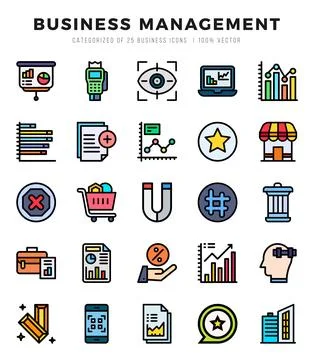 Vector Business Management types icon set in Lineal Color style. vector ill.. イラスト素材