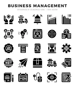 Vector Business Management types icon set in Glyph style. vector illustration Stock Illustration