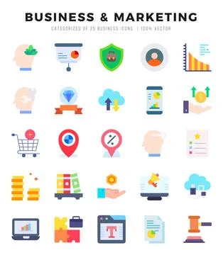 Vector Business &amp; Marketing types icon set in Flat style. vector illustration Stock Illustration