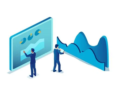 Vector of business men analyzing financial data, makes trends 스톡 일러스트