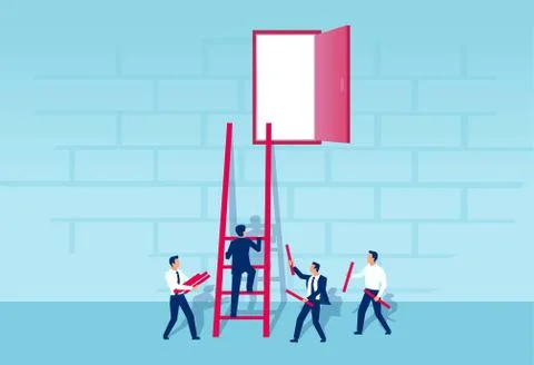 Vector of business men working as a team to build a ladder of success Stock Illustration