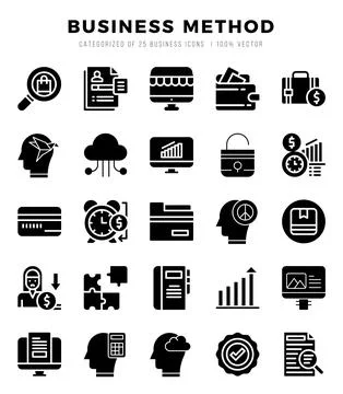 Vector Business Method types icon set in Glyph style. vector illustration. Stock Illustration