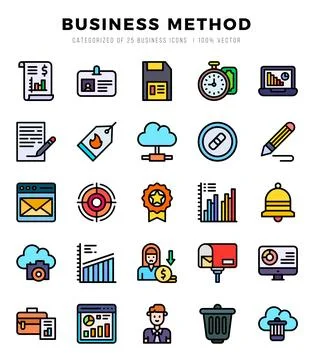 Vector Business Method types icon set in Lineal Color style. vector illustr.. Stock Illustration