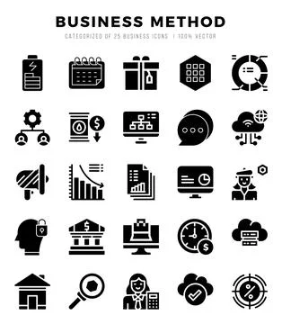 Vector Business Method types icon set in Glyph style. vector illustration. Stock Illustration