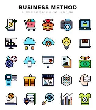 Vector Business Method types icon set in Lineal Color style. vector illustr.. Stockillustratie