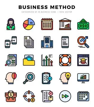 Vector Business Method types icon set in Lineal Color style. vector illustr.. Stock Illustration