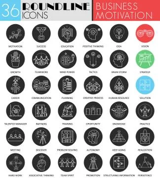Vector Business motivation circle white black icon set. Modern line black icon 스톡 일러스트