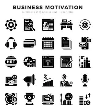 Vector Business Motivation types icon set in Glyph style. vector illustration Stock Illustration