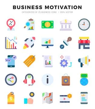 Vector BUSINESS MOTIVATION types icon set in Flat style. vector illustration. Stock Illustration