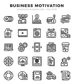Vector Business Motivation types icon set in Lineal style. vector illustratio イラスト素材