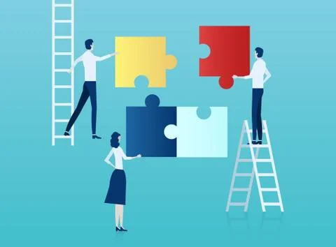 Vector of business people assembling a puzzle. Stock Illustration