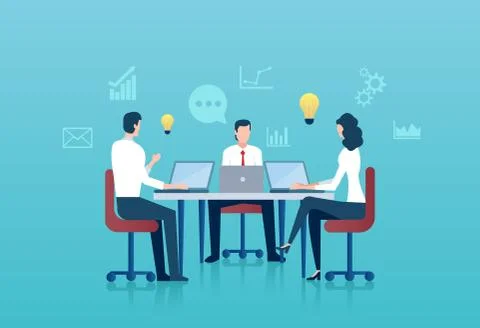 Vector of business people sitting at table brainstorming company future plans Stock Illustration
