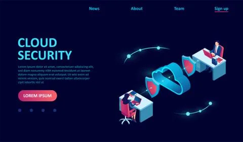 Vector of business people working on computers using secure cloud service Stock Illustration