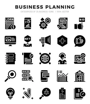 Vector Business Planning types icon set in Glyph style. vector illustration. Stock Illustration