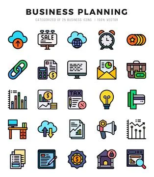Vector Business Planning types icon set in Lineal Color style. vector illus.. Stock Illustration
