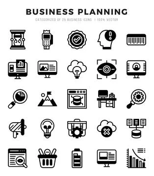 Vector Business Planning types icon set in Lineal Filled style. vector illu.. Stock Illustration