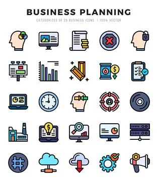 Vector Business Planning types icon set in Lineal Color style. vector illus.. Stock Illustration