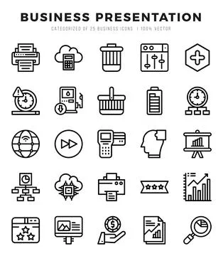 Vector Business Presentation types icon set in Lineal style. vector illustr.. 库存插图