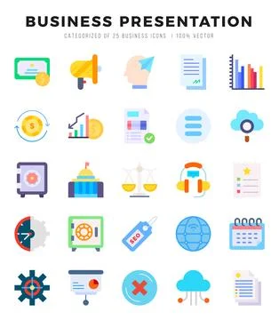 Vector Business Presentation types icon set in Flat style. vector illustratio Stock Illustration