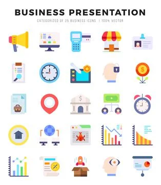 Vector Business Presentation types icon set in Flat style. vector illustratio Stock Illustration