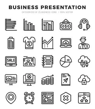Vector Business Presentation types icon set in Lineal style. vector illustr.. Stock Illustration