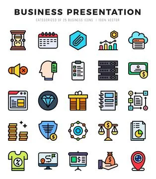 Vector Business Presentation types icon set in Lineal Color style. vector i.. Stock Illustration