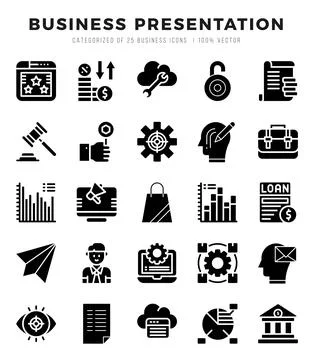 Vector Business Presentation types icon set in Glyph style. vector illustra.. Stock Illustration