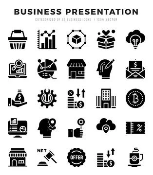 Vector Business Presentation types icon set in Glyph style. vector illustra.. Stock Illustration