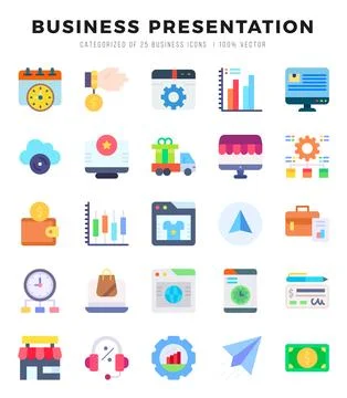 Vector Business Presentation types icon set in Flat style. vector illustratio Stock Illustration
