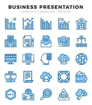 Vector Business Presentation types icon set in Two Color style. vector illu.. Stock Illustration